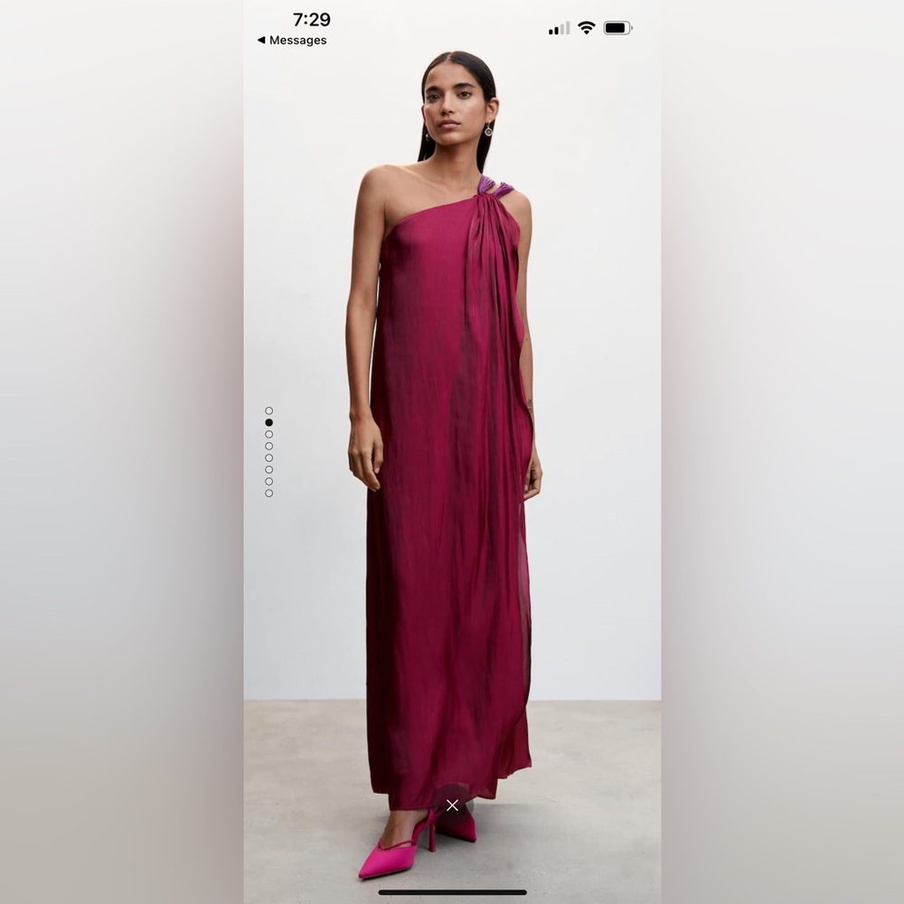 One shoulder wine coloured Mango dress